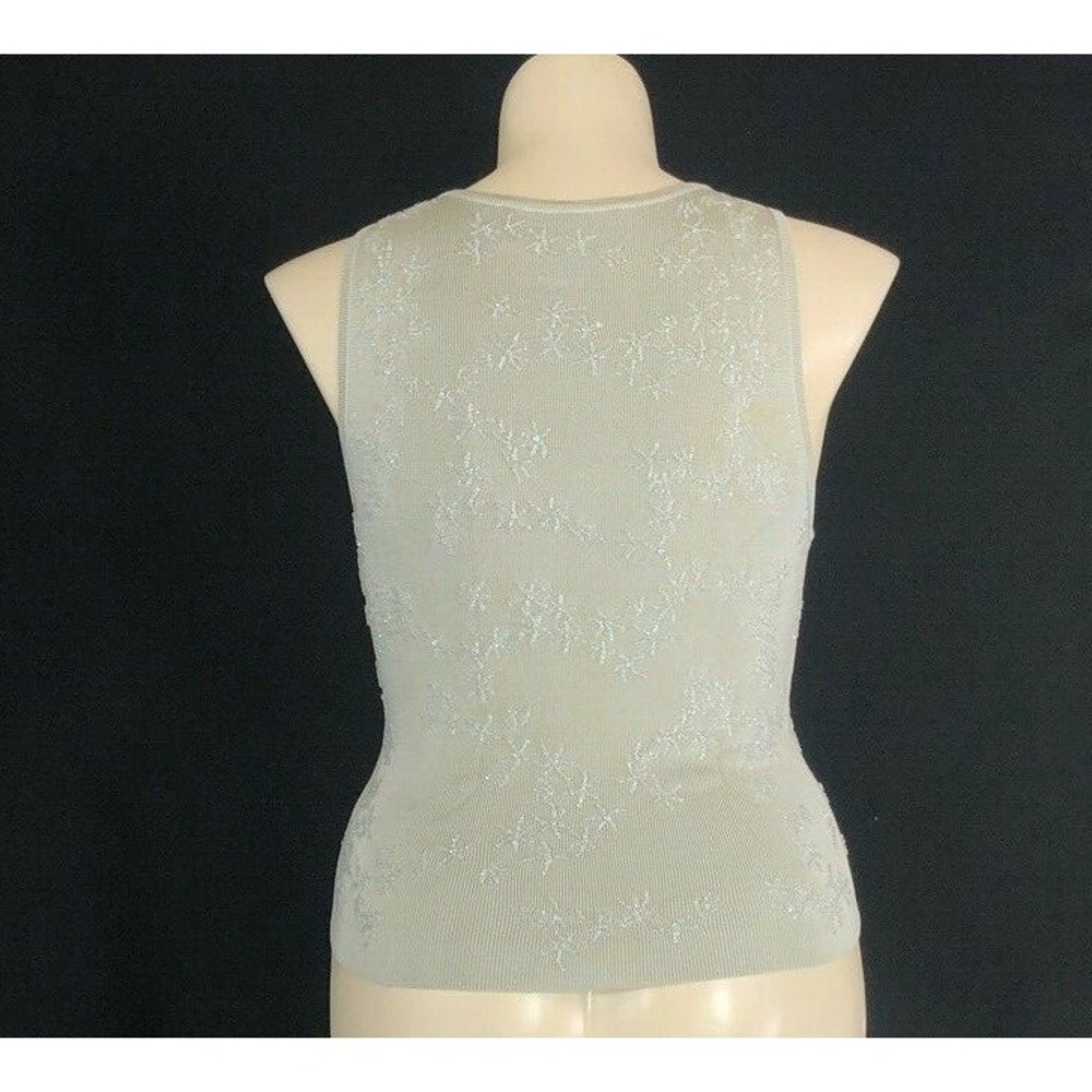 Carmen Marc Valvo LARGE Top Light Gray Clear Bead Heavy Knit Tank Shell Stretchy - Picture 6 of 8